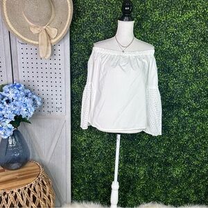 White off shoulder eyelet bell sleeve